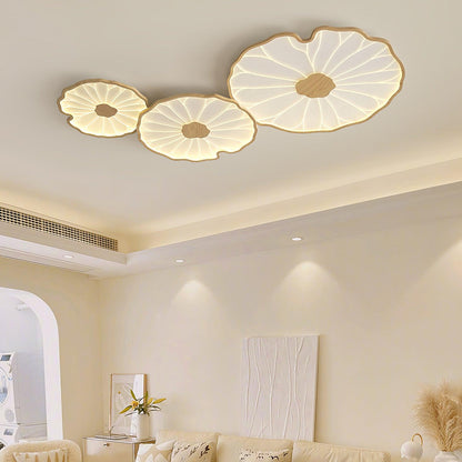Lotus Leaf Ceiling Lamp Scandinavian with Integrated LED and Wood Grain Finish