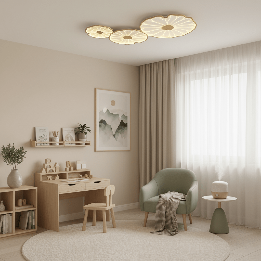 Lotus Leaf Ceiling Lamp Scandinavian with Integrated LED and Wood Grain Finish