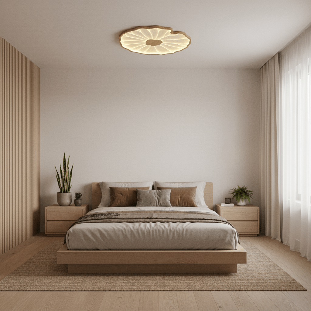 Lotus Leaf Ceiling Lamp Scandinavian with Integrated LED and Wood Grain Finish