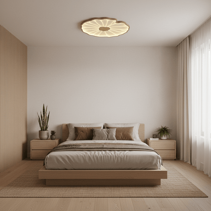 Lotus Leaf Ceiling Lamp Scandinavian with Integrated LED and Wood Grain Finish