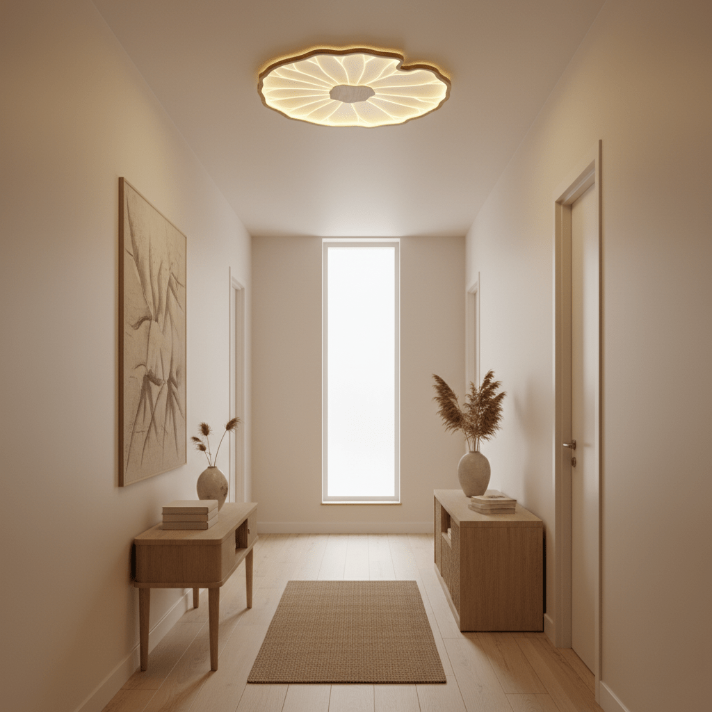 Lotus Leaf Ceiling Lamp Scandinavian with Integrated LED and Wood Grain Finish