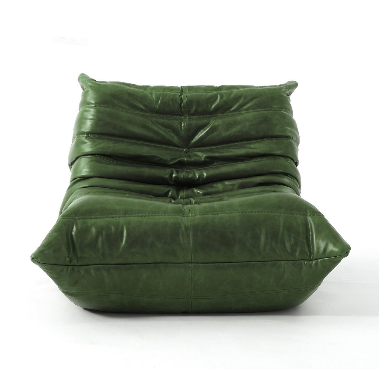 Low-Profile Modular Lounge Chair Sofa Set with Faux Leather Upholstery and Sculptural Tufted Design