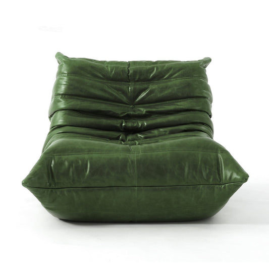 Low-Profile Modular Lounge Chair Sofa Set with Faux Leather Upholstery and Sculptural Tufted Design