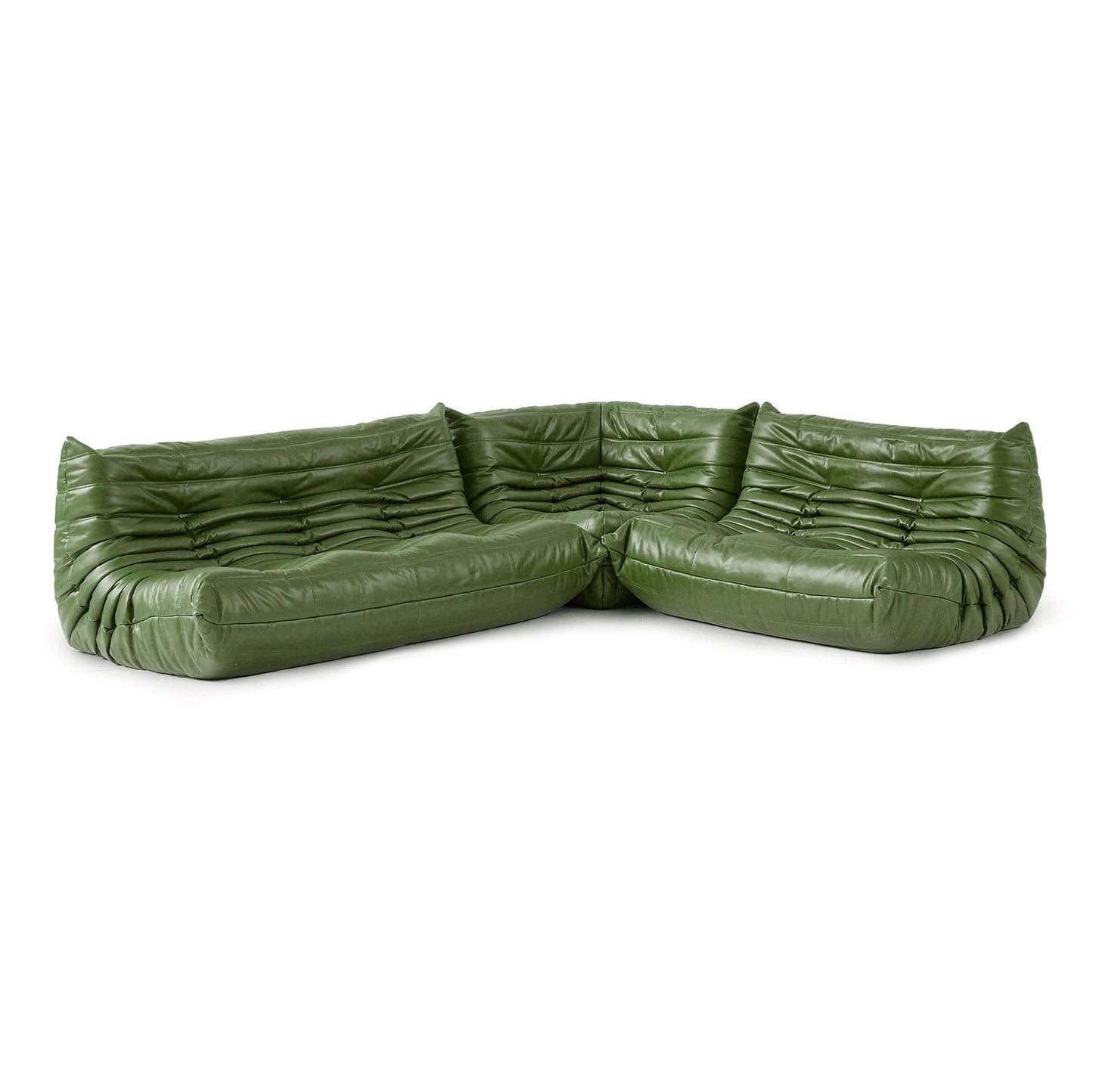 Low-Profile Modular Lounge Chair Sofa Set with Faux Leather Upholstery and Sculptural Tufted Design