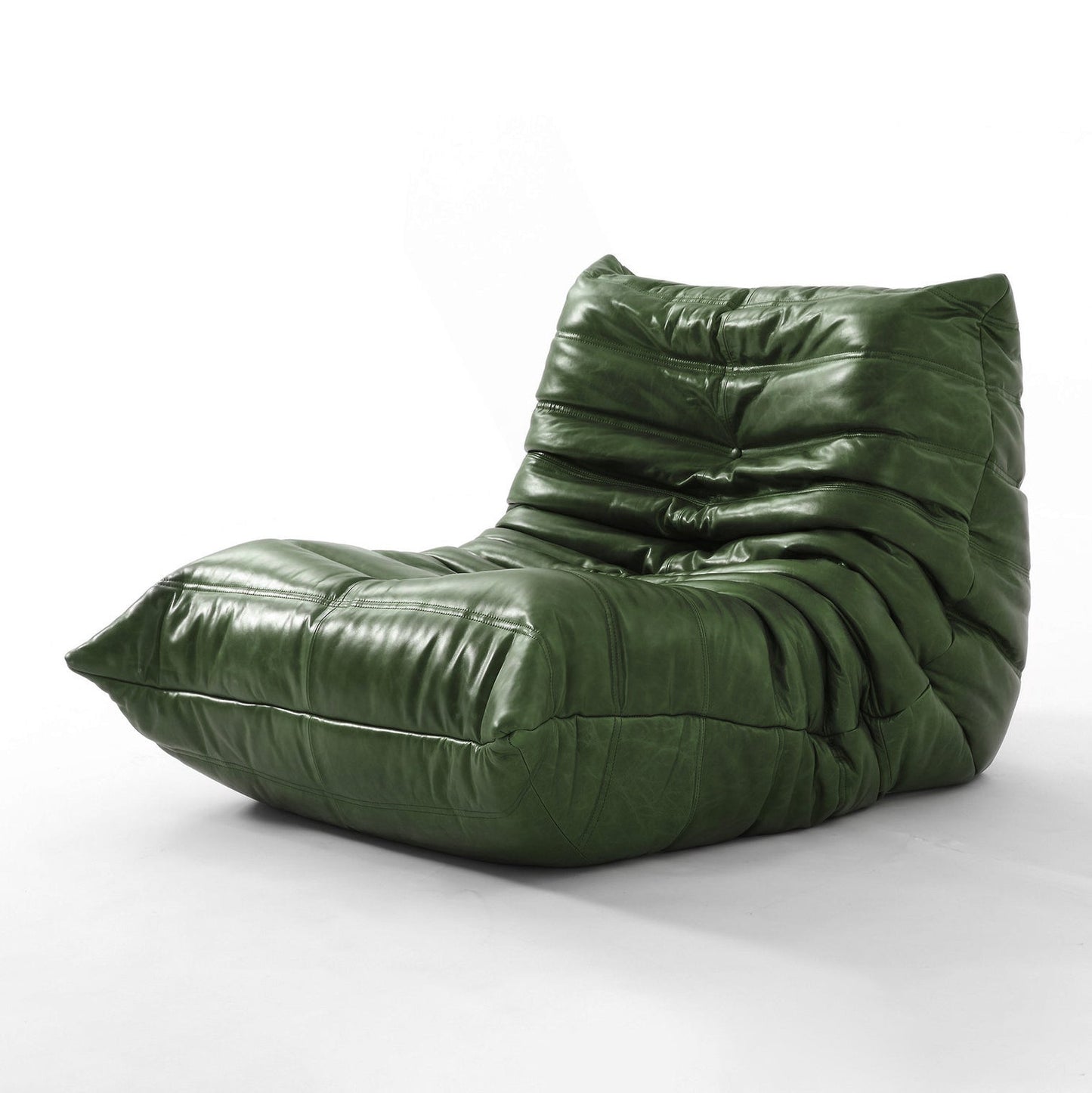 Low-Profile Modular Lounge Chair Sofa Set with Faux Leather Upholstery and Sculptural Tufted Design