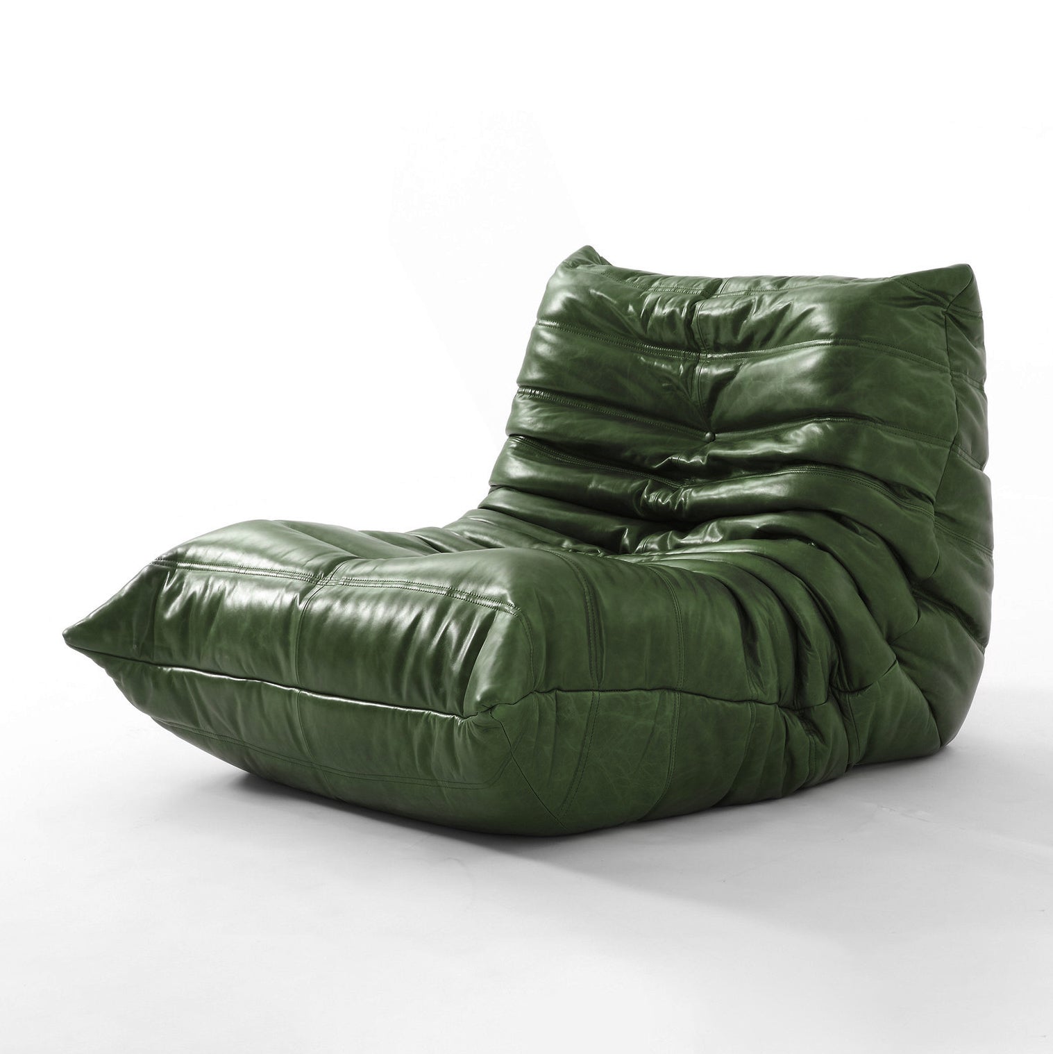 Low-Profile Modular Lounge Chair Sofa Set with Faux Leather Upholstery and Sculptural Tufted Design