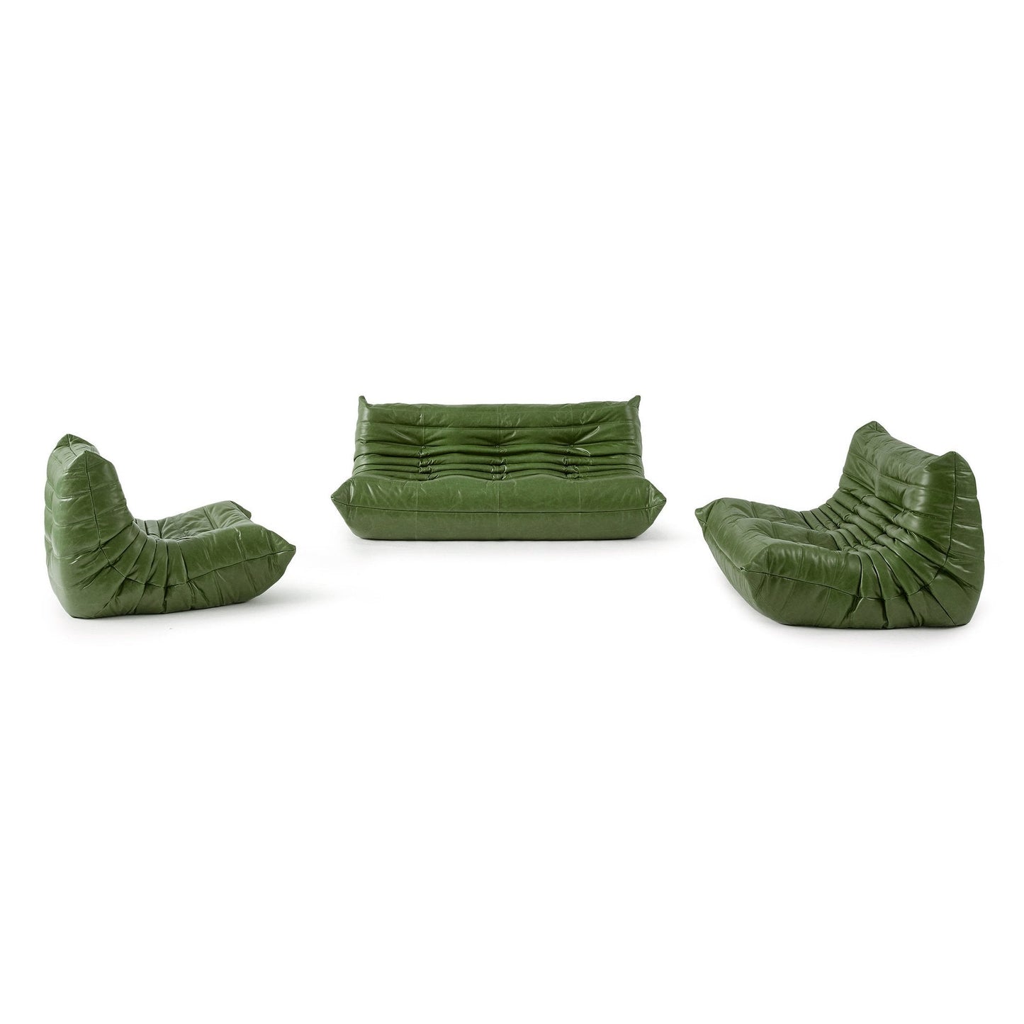 Low-Profile Modular Lounge Chair Sofa Set with Faux Leather Upholstery and Sculptural Tufted Design