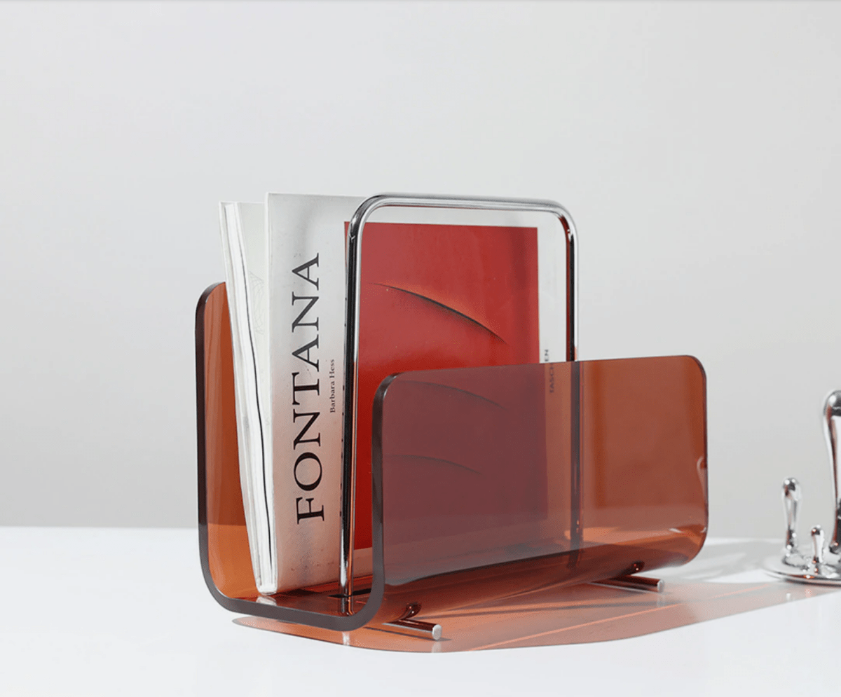 Magazine Rack with Transparent Acrylic Panels and Metal Handle