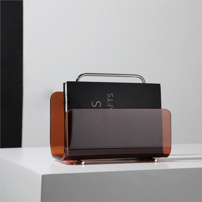 Magazine Rack with Transparent Acrylic Panels and Metal Handle