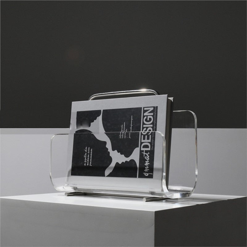 Magazine Rack with Transparent Acrylic Panels and Metal Handle