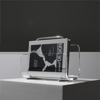 Magazine Rack with Transparent Acrylic Panels and Metal Handle