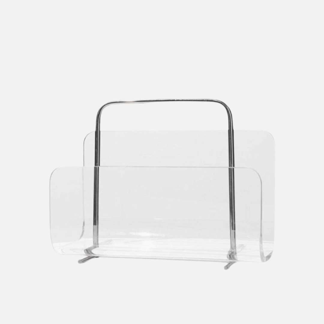 Magazine Rack with Transparent Acrylic Panels and Metal Handle