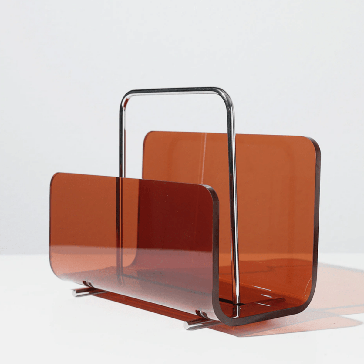 Magazine Rack with Transparent Acrylic Panels and Metal Handle