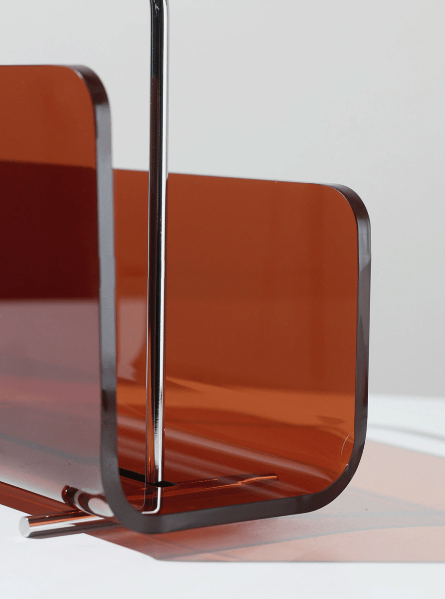 Magazine Rack with Transparent Acrylic Panels and Metal Handle