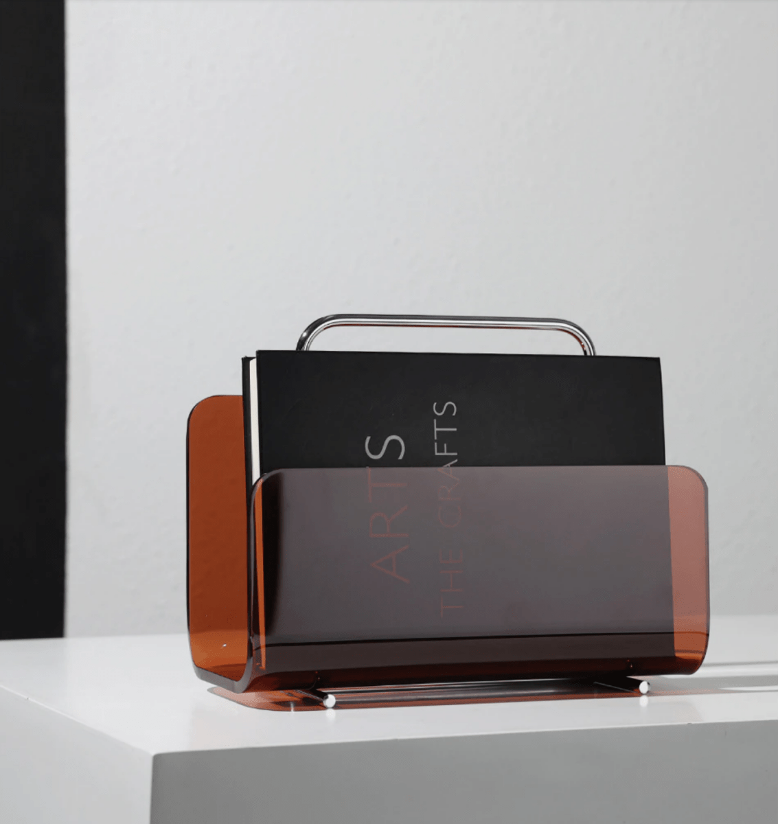 Magazine Rack with Transparent Acrylic Panels and Metal Handle