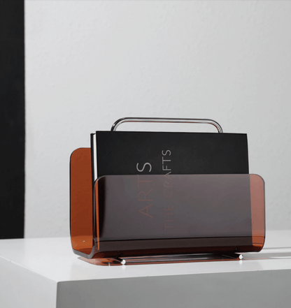 Magazine Rack with Transparent Acrylic Panels and Metal Handle