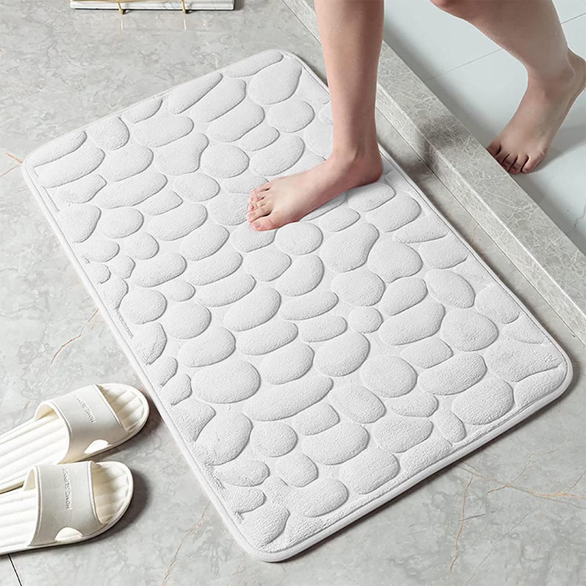 Memory Foam Bath Mat with Anti-Slip Bottom and Cobblestone Embossed Design