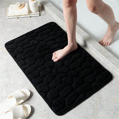 Memory Foam Bath Mat with Anti-Slip Bottom and Cobblestone Embossed Design