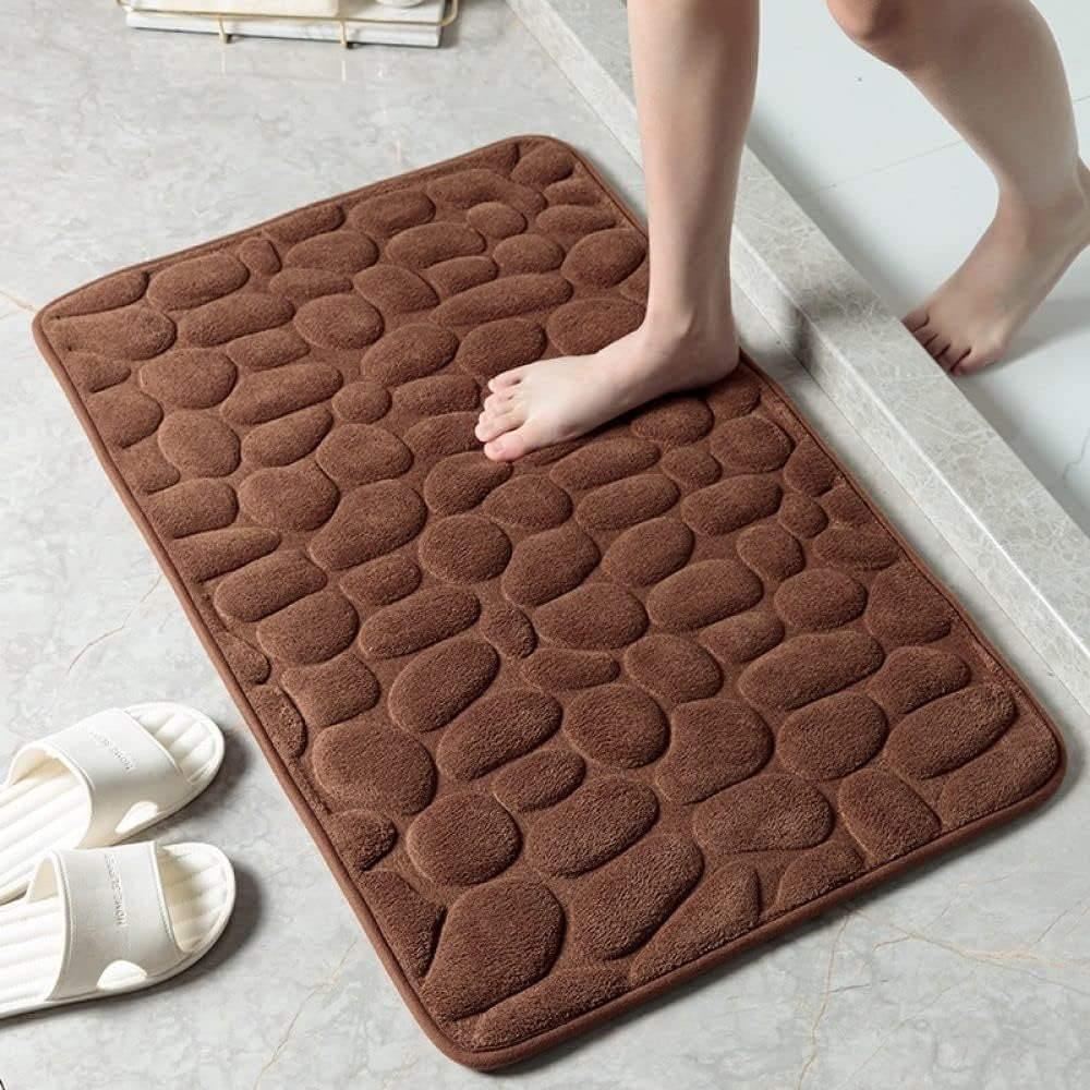 Memory Foam Bath Mat with Anti-Slip Bottom and Cobblestone Embossed Design