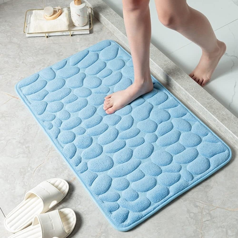 Memory Foam Bath Mat with Anti-Slip Bottom and Cobblestone Embossed Design