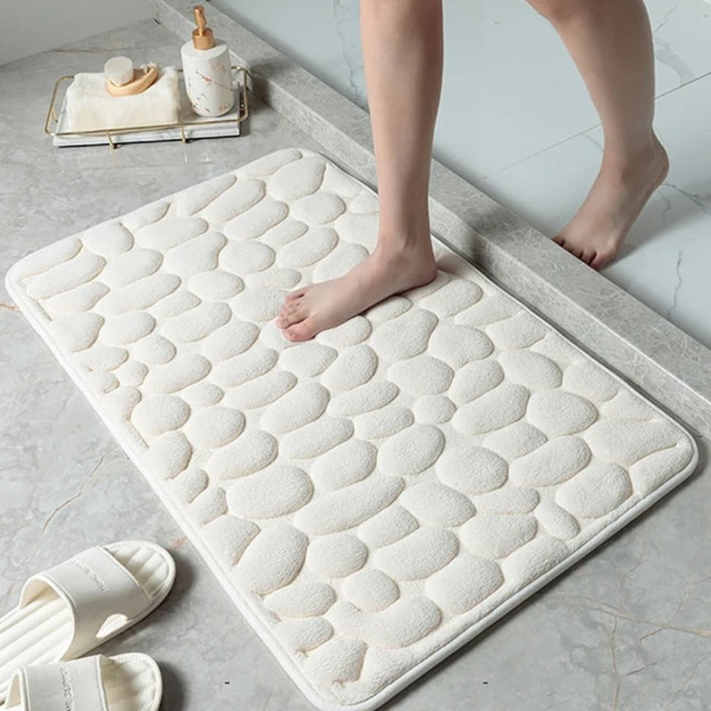 Memory Foam Bath Mat with Anti-Slip Bottom and Cobblestone Texture
