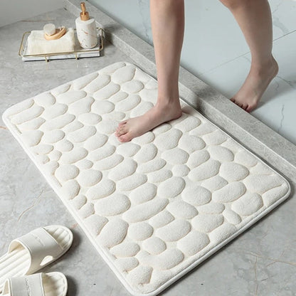 Memory Foam Bath Mat with Anti-Slip Bottom and Cobblestone Texture