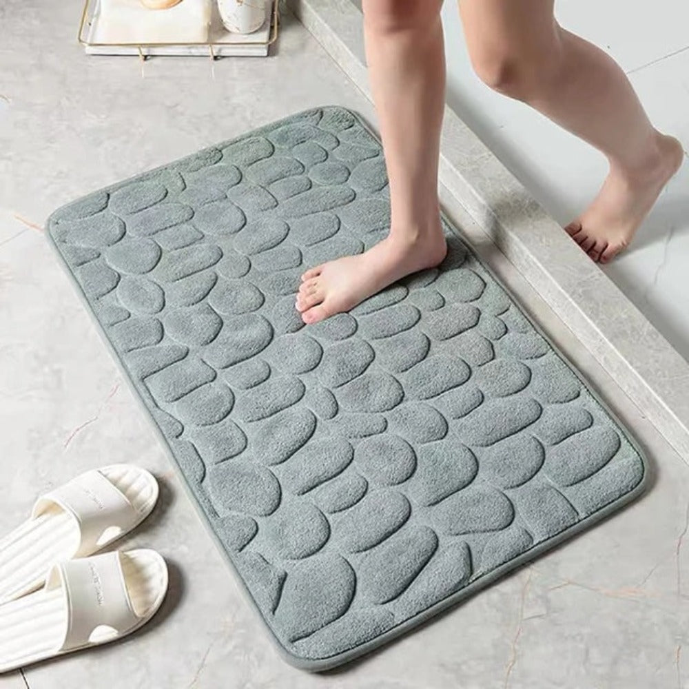 Memory Foam Bath Mat with Anti-Slip Bottom and Cobblestone Texture