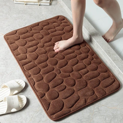 Memory Foam Bath Mat with Anti-Slip Bottom and Cobblestone Texture