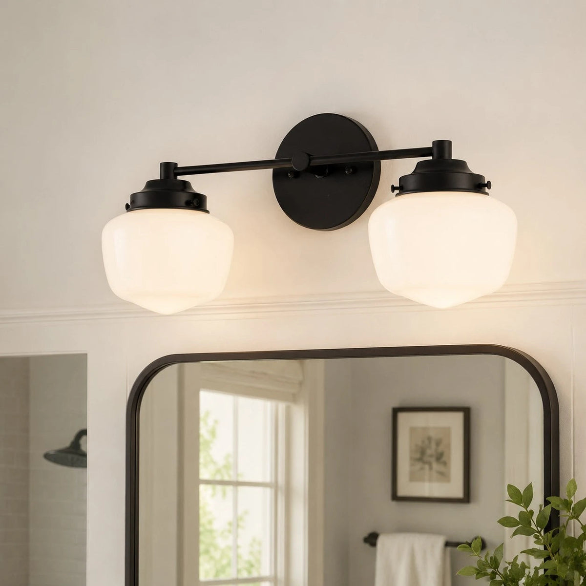 Mid-Century Wall Sconce with Opal Glass Globes