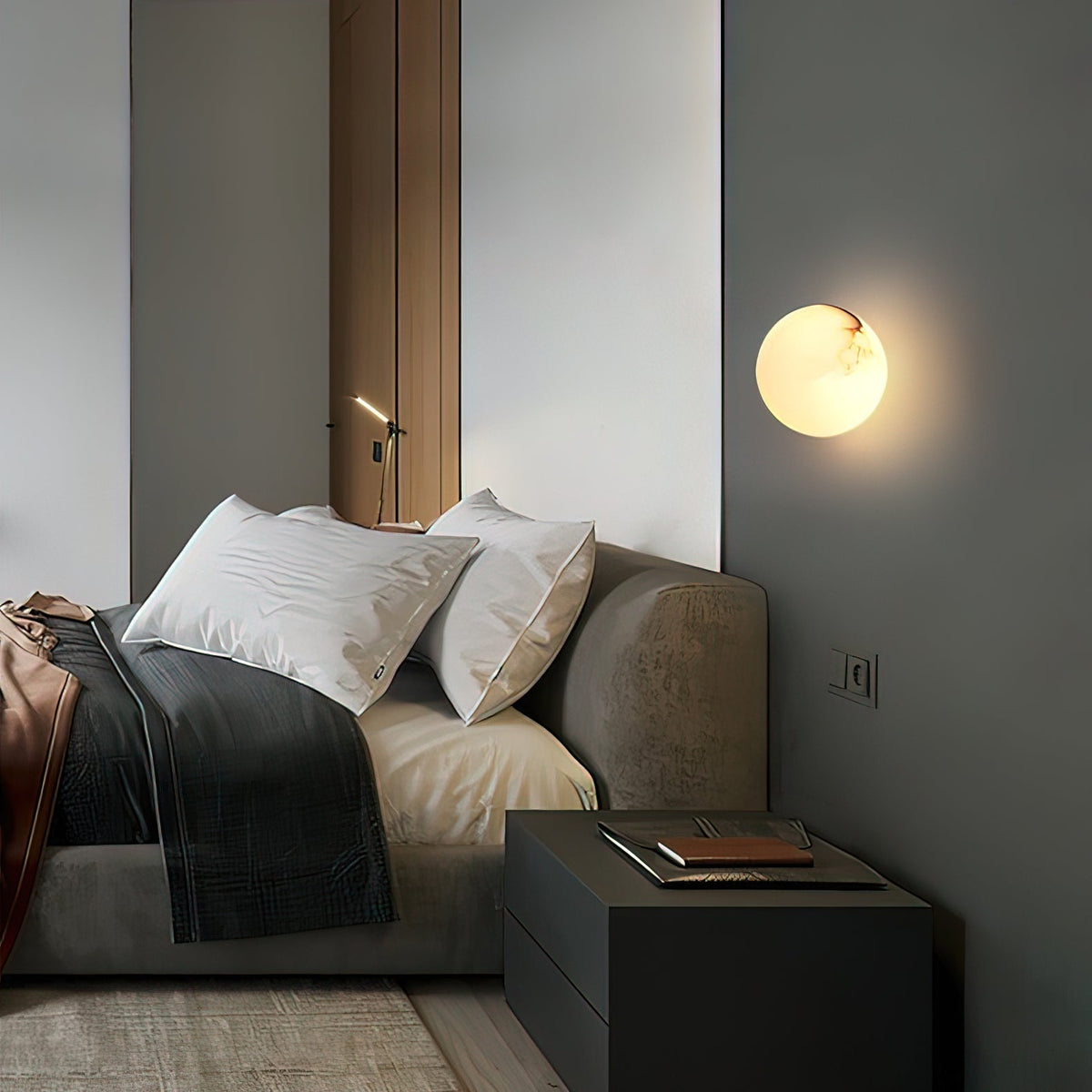 Minimalist Alabaster Wall Lamp with Mini Orb Shade