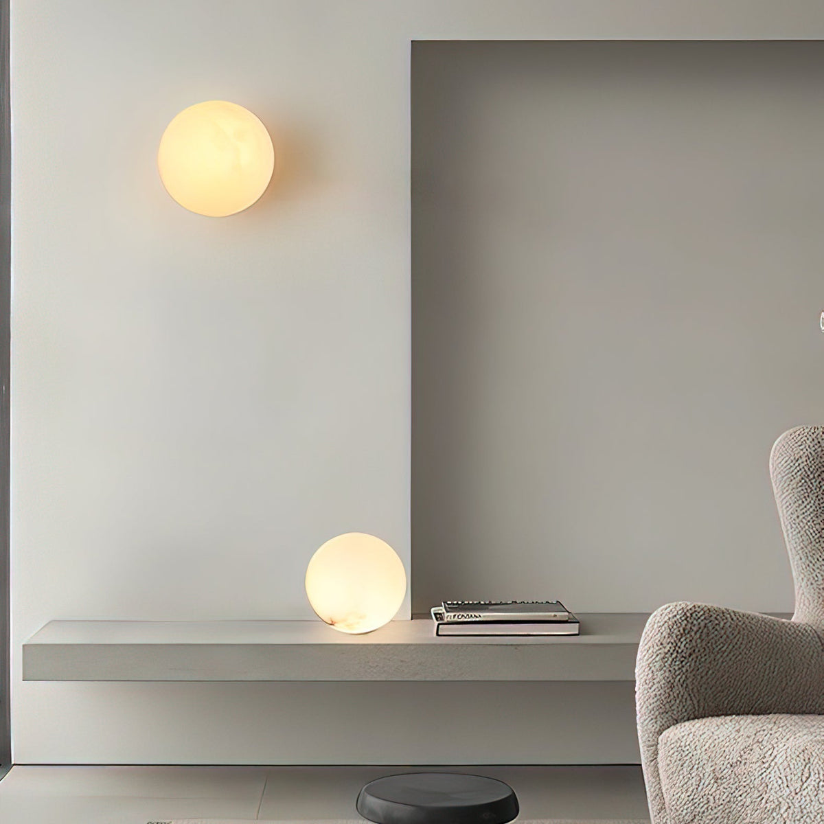 Minimalist Alabaster Wall Lamp with Mini Orb Shade