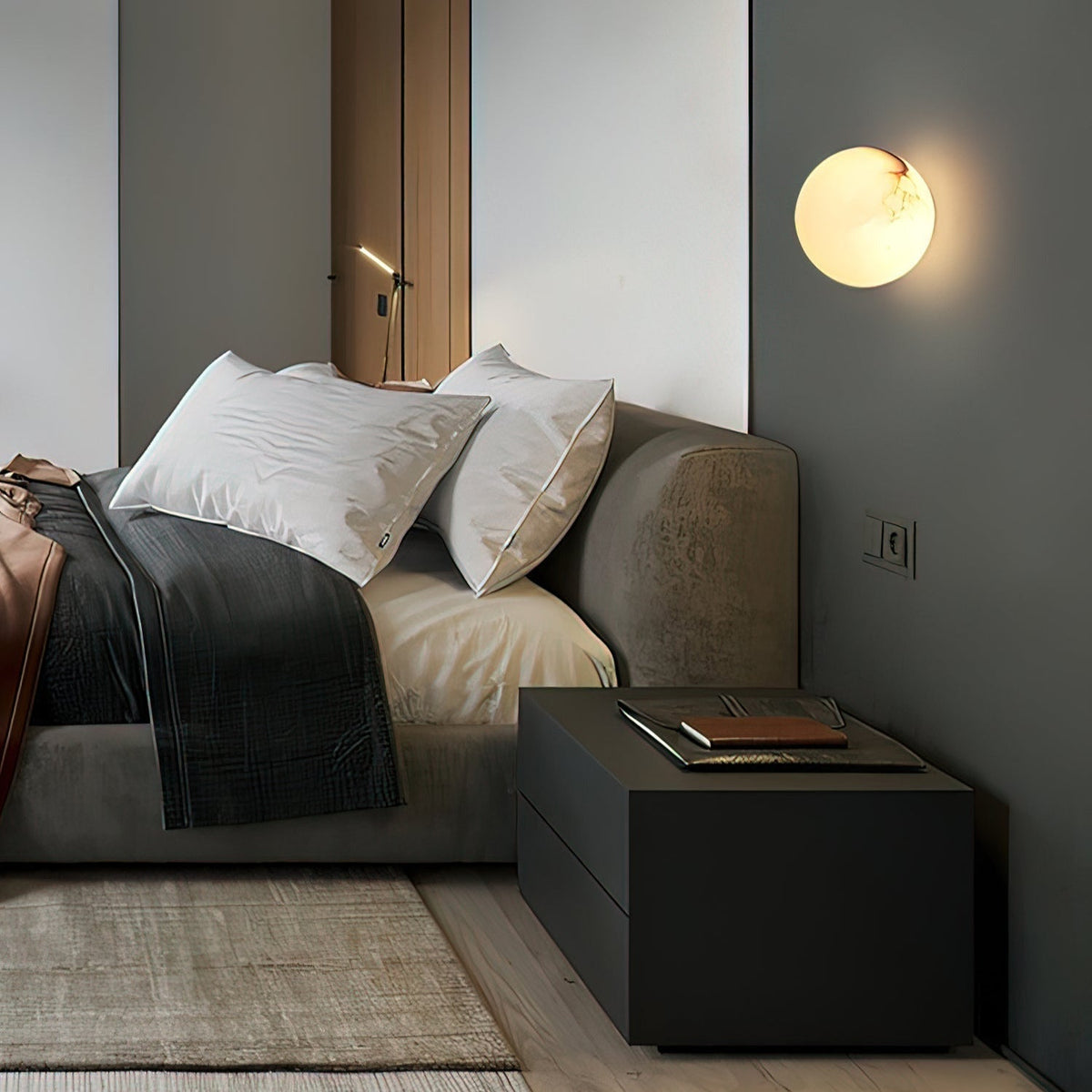 Minimalist Alabaster Wall Lamp with Mini Orb Shade