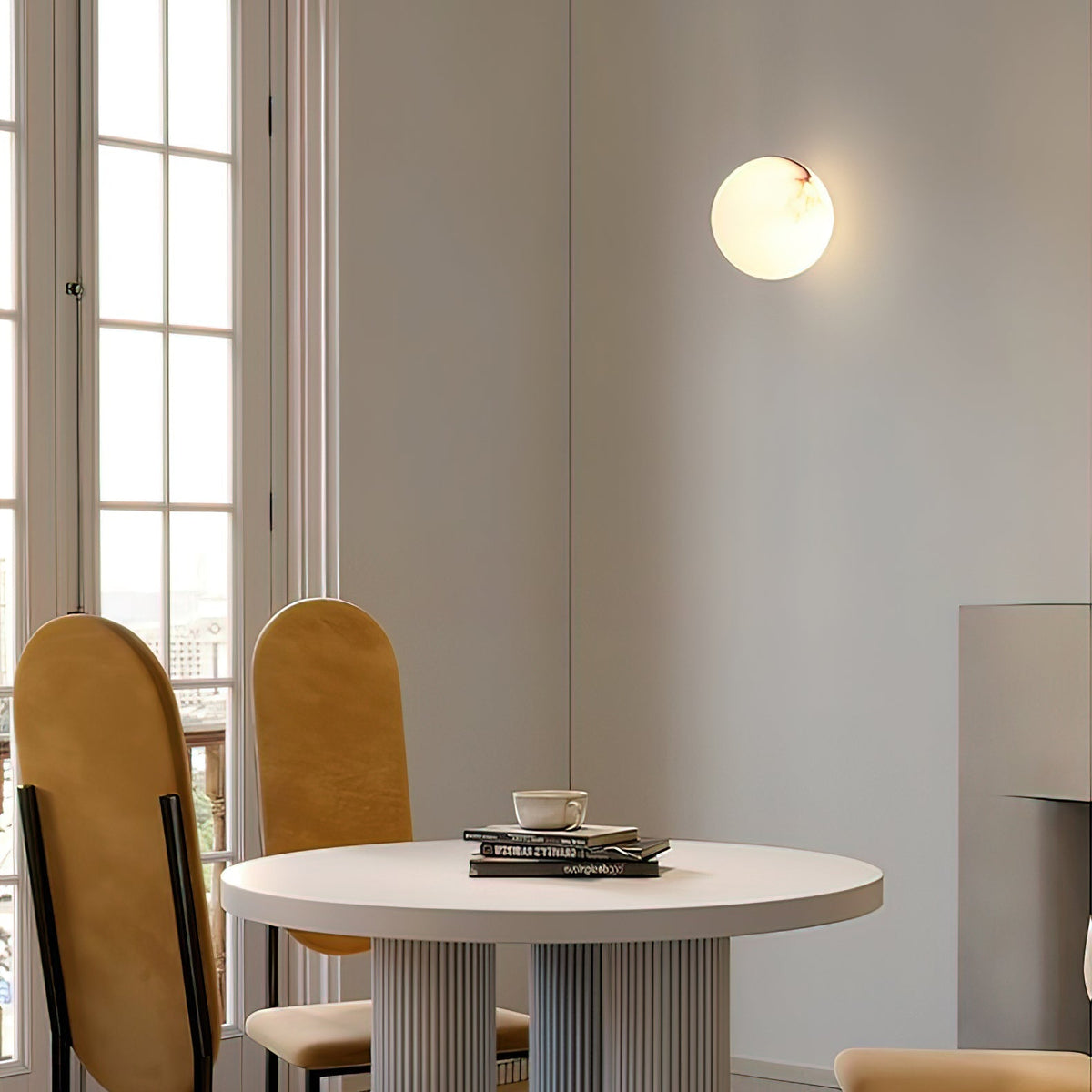 Minimalist Alabaster Wall Lamp with Mini Orb Shade