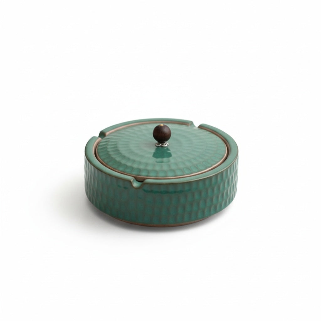 Minimalist Ceramic Ashtray with Wooden Lid