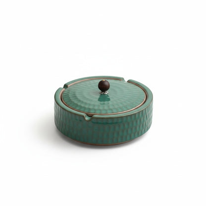 Minimalist Ceramic Ashtray with Wooden Lid