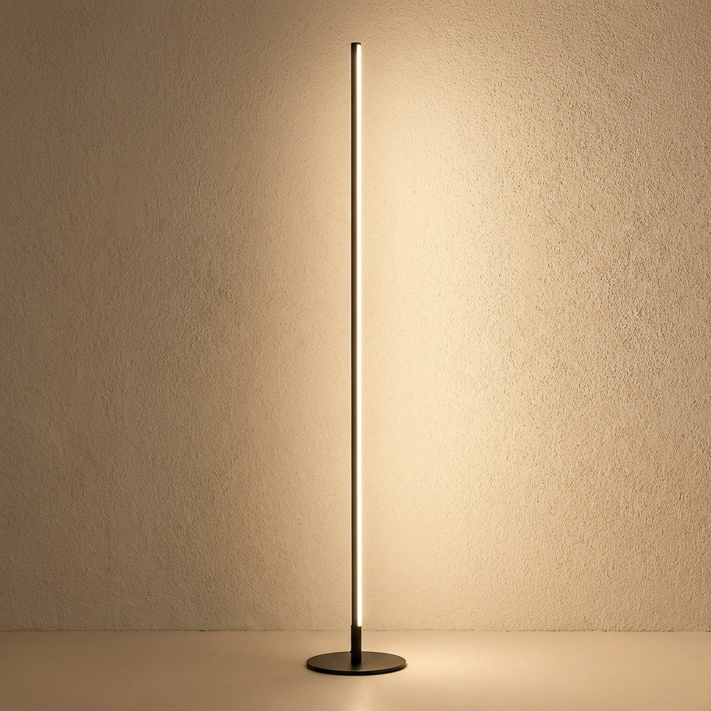 Minimalist LED Floor Lamp with Slim Linear Design and Round Base