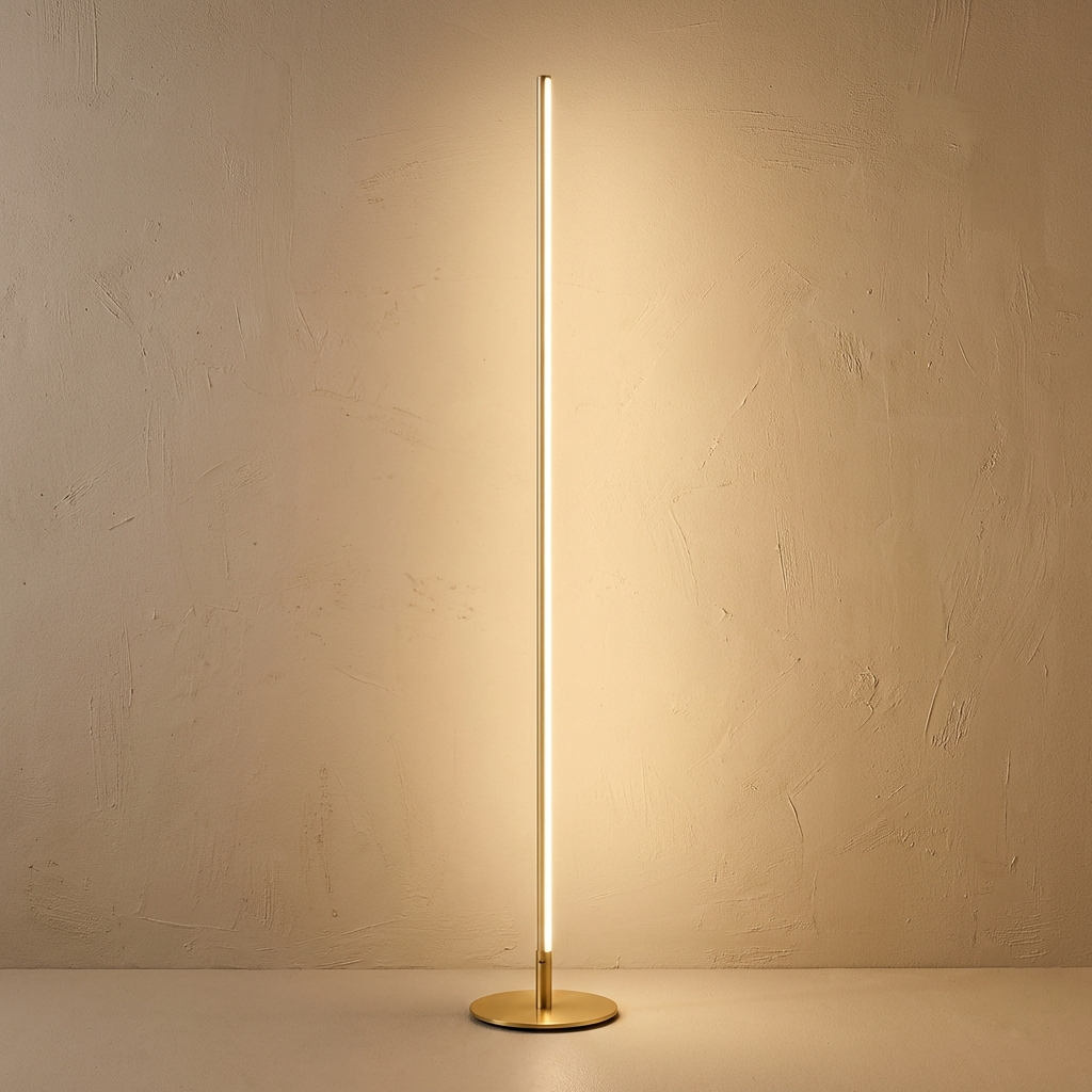 Minimalist LED Floor Lamp with Slim Linear Design and Round Base