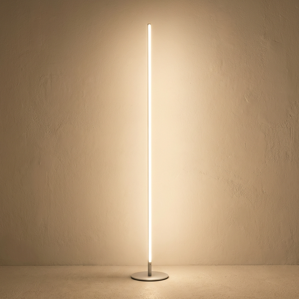 Minimalist LED Floor Lamp with Slim Linear Design and Round Base