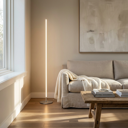 Minimalist LED Floor Lamp with Slim Linear Design and Round Base