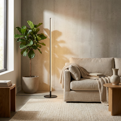 Minimalist LED Floor Lamp with Slim Linear Design and Round Base