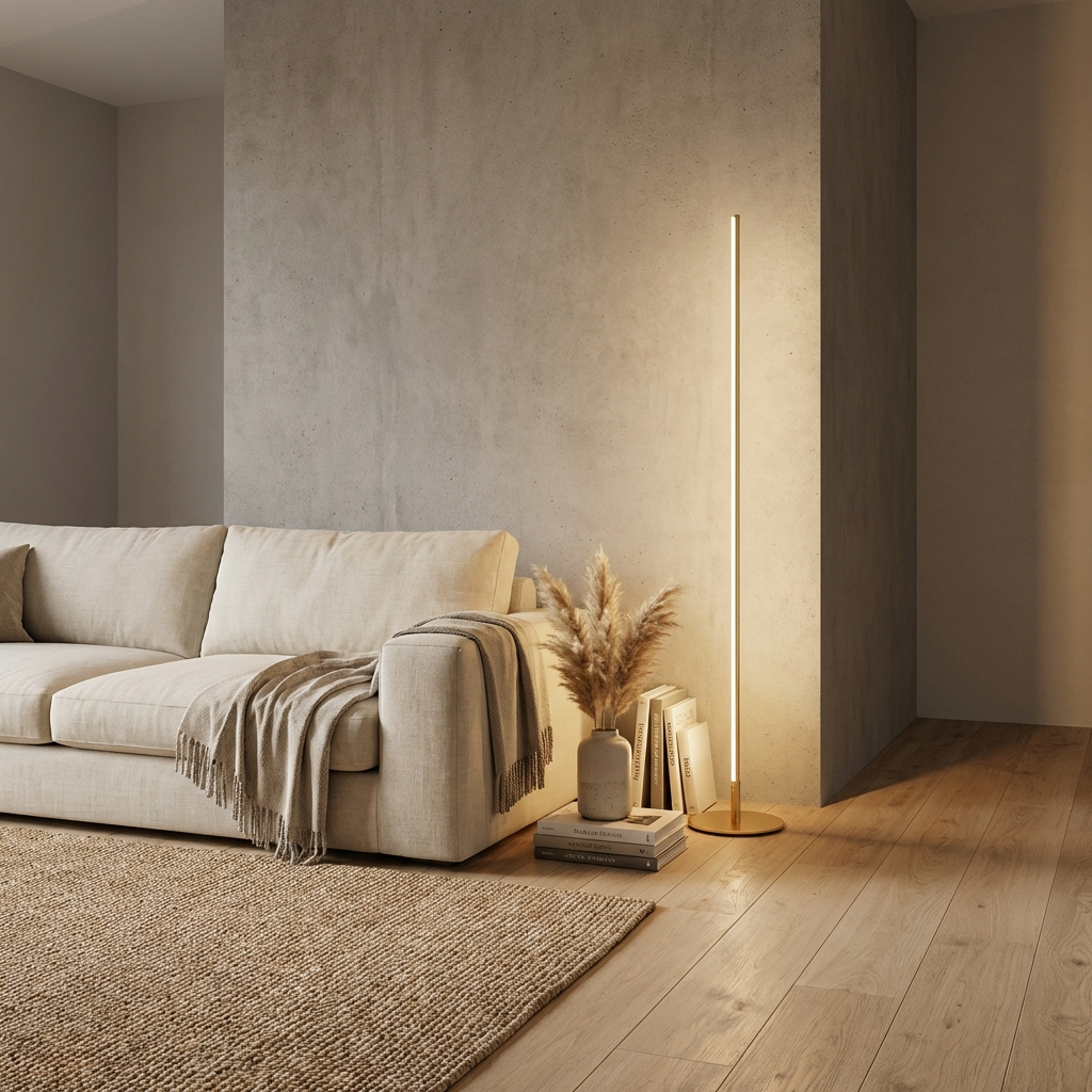 Minimalist LED Floor Lamp with Slim Linear Design and Round Base