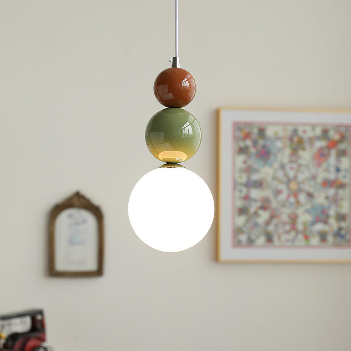 Minimalist Pendant Lamp with Glass Globe and Stacked Spheres