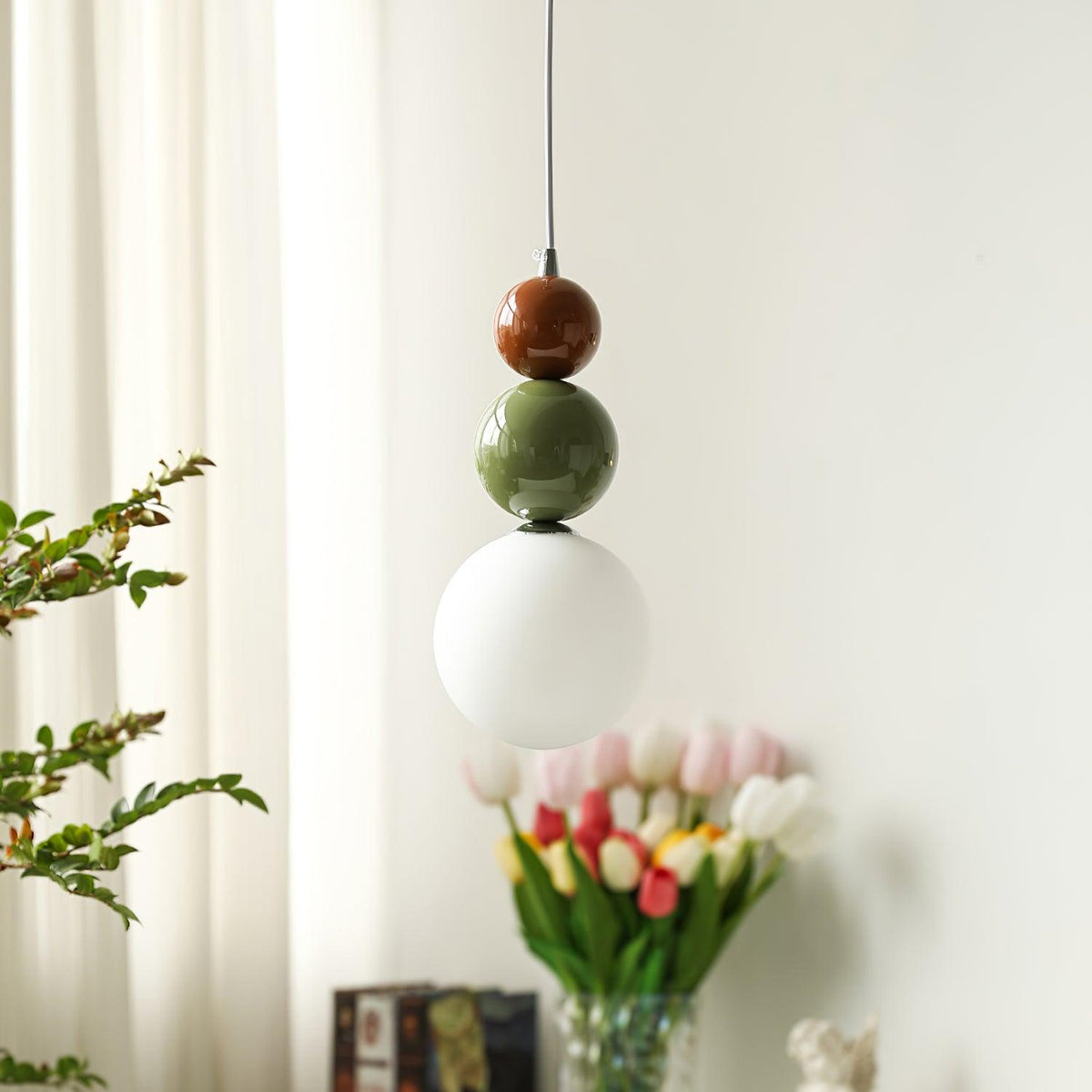 Minimalist Pendant Lamp with Glass Globe and Stacked Spheres