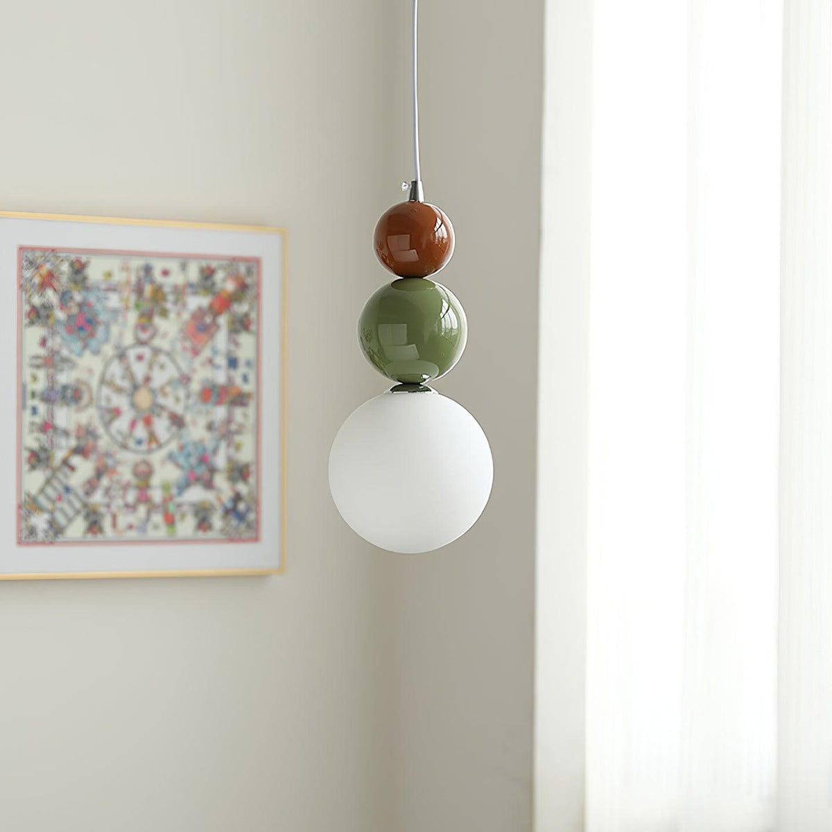 Minimalist Pendant Lamp with Glass Globe and Stacked Spheres