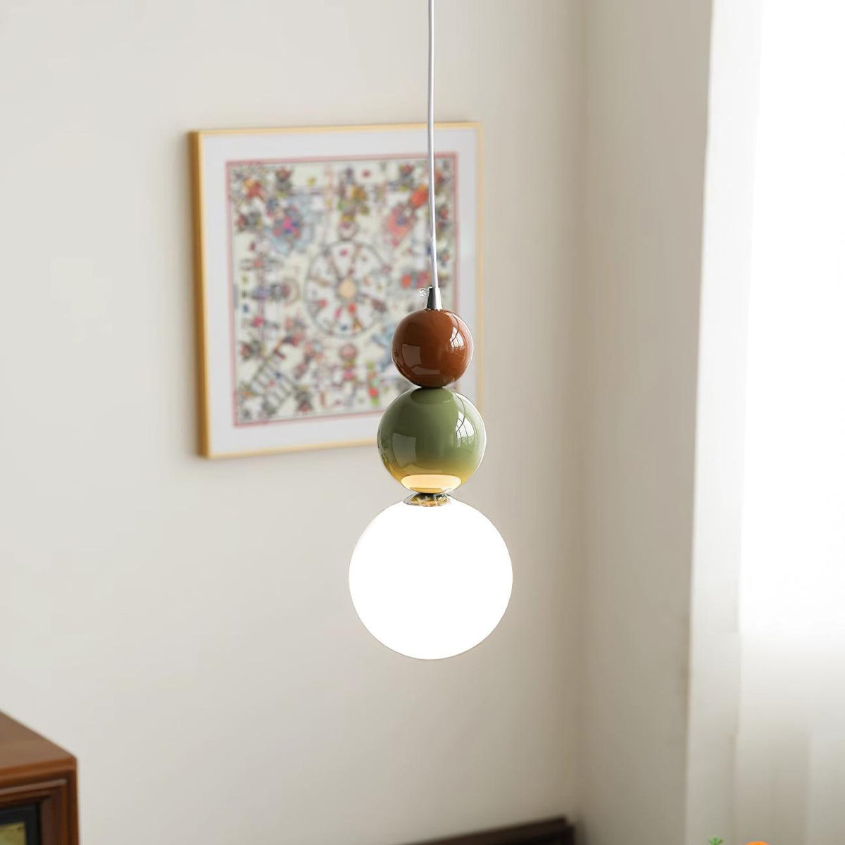 Minimalist Pendant Lamp with Glass Globe and Stacked Spheres