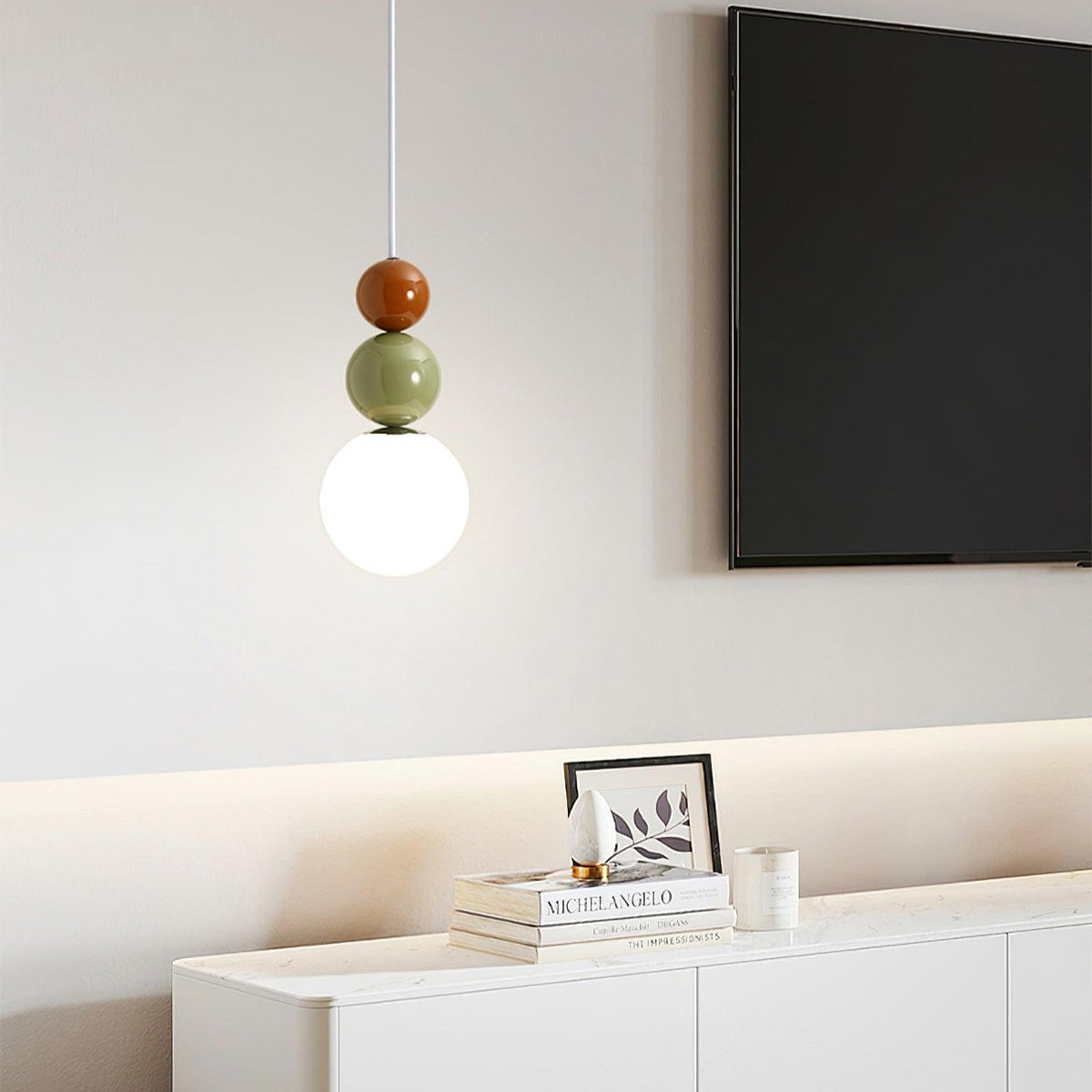 Minimalist Pendant Lamp with Glass Globe and Stacked Spheres
