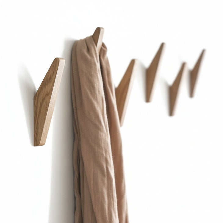 Minimalist Wall Hooks with Natural Wood Grain and Two-Tone Finish