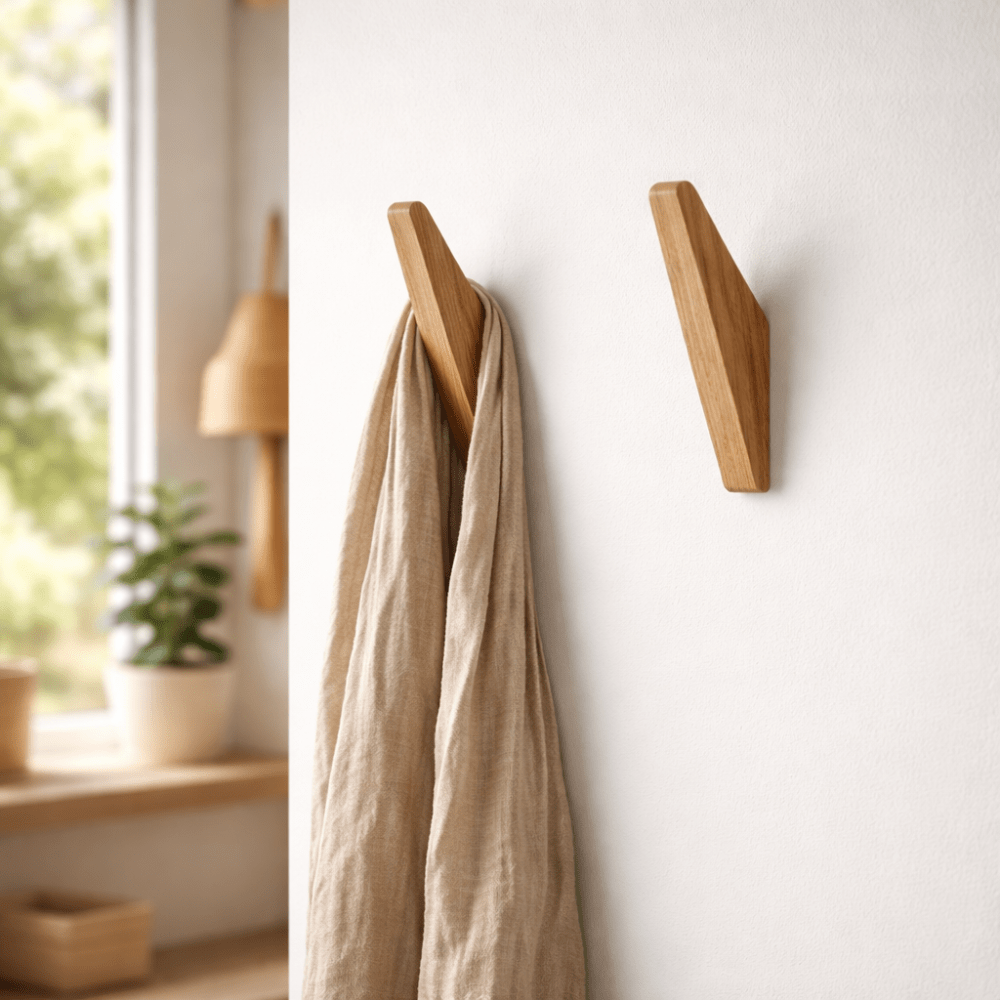Minimalist Wall Hooks with Natural Wood Grain and Two-Tone Finish