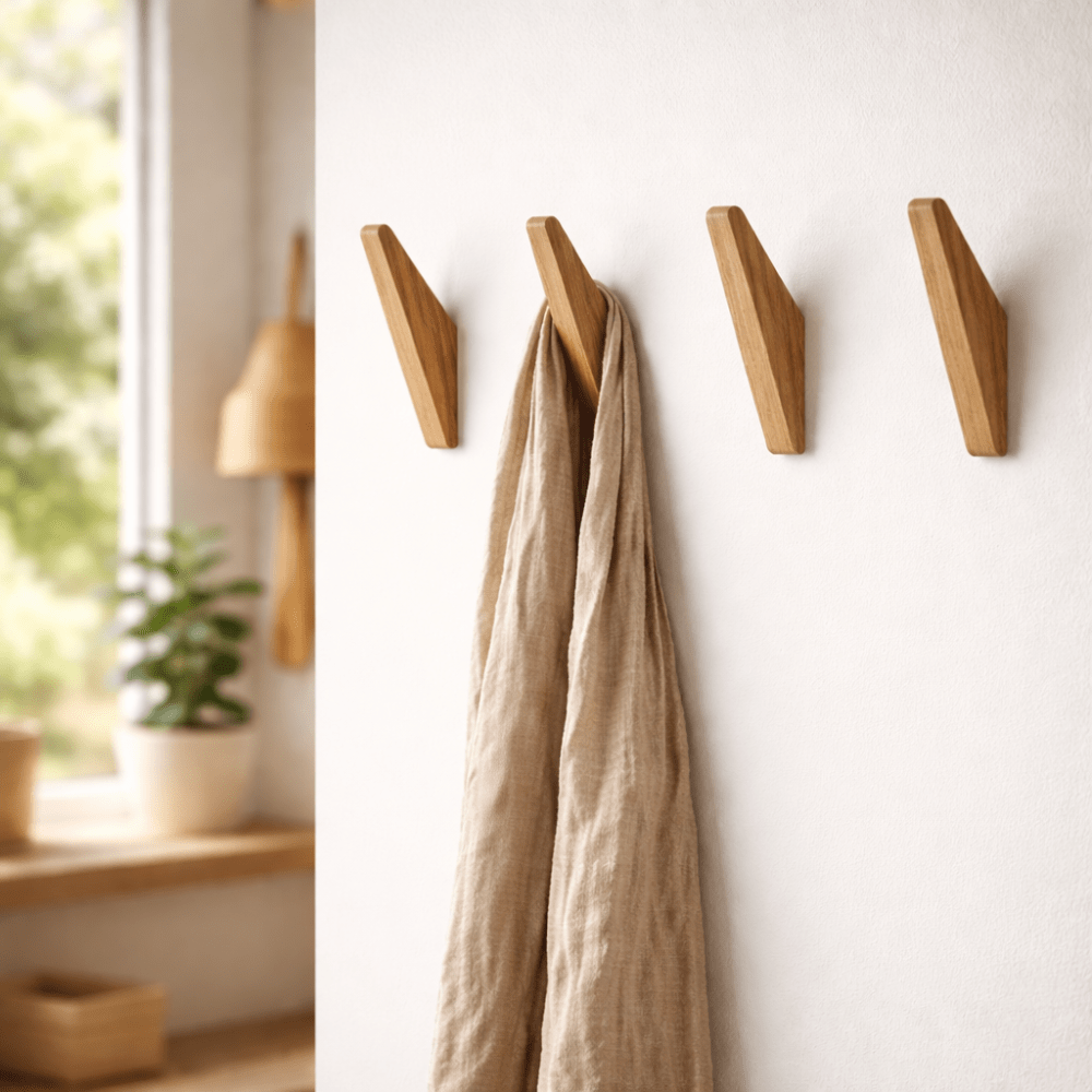 Minimalist Wall Hooks with Natural Wood Grain and Two-Tone Finish