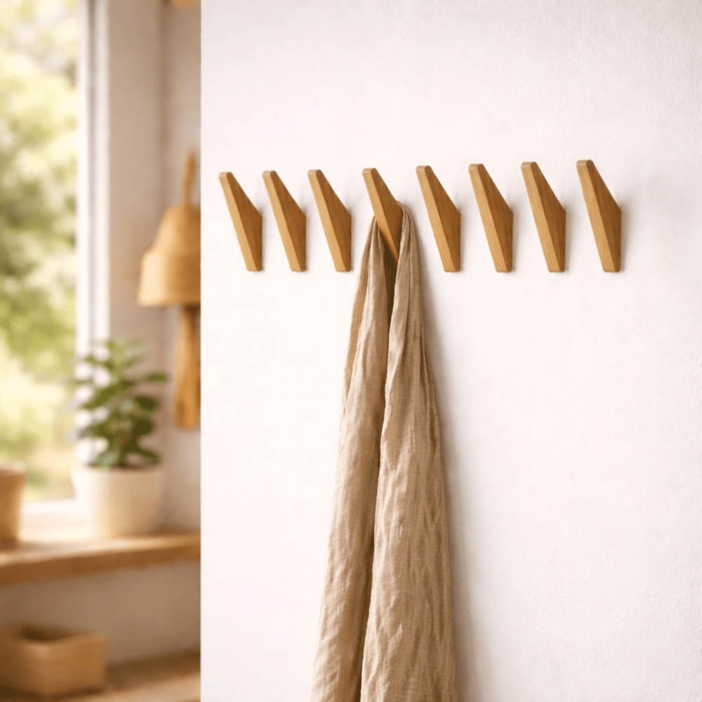 Minimalist Wall Hooks with Natural Wood Grain and Two-Tone Finish